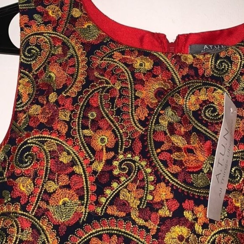 ATUN Girls Red & Navy Embroidered Dress With Tulle Overlay Size 13-14Y - Picture 7 of 9